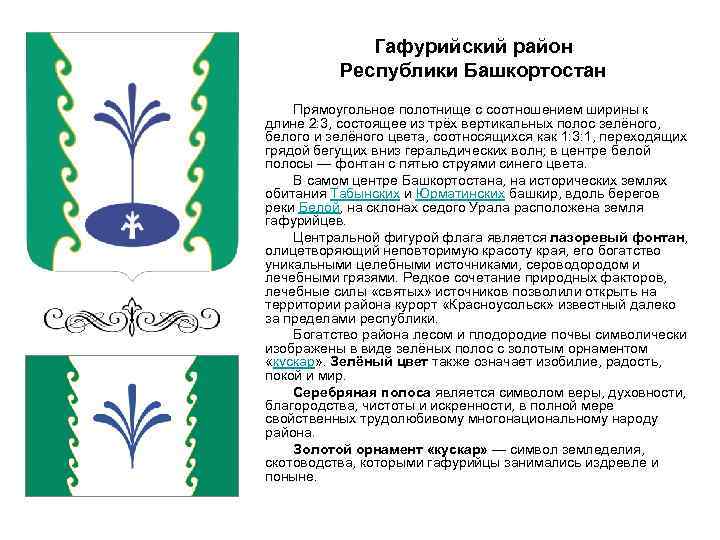 Гафурийский район Республики Башкортостан Прямоугольное полотнище с соотношением ширины к длине 2: 3, состоящее
