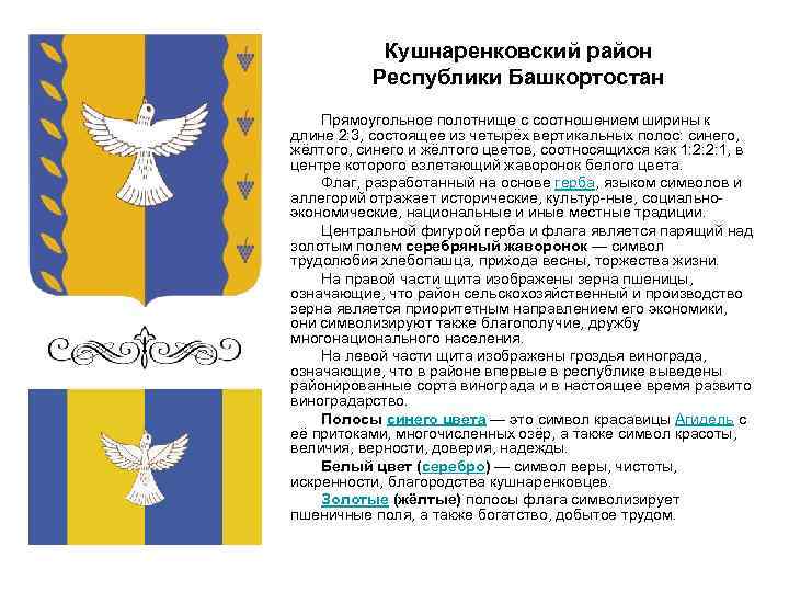 Кушнаренковский район Республики Башкортостан Прямоугольное полотнище с соотношением ширины к длине 2: 3, состоящее