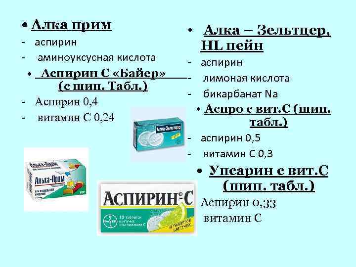  • Алка прим - аспирин - аминоуксусная кислота • Аспирин С «Байер» (с