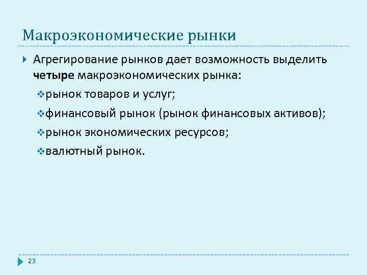 Макроэкономические рынки Агрегирование рынков дает возможность выделить четыре макроэкономических рынка: vрынок товаров и услуг;