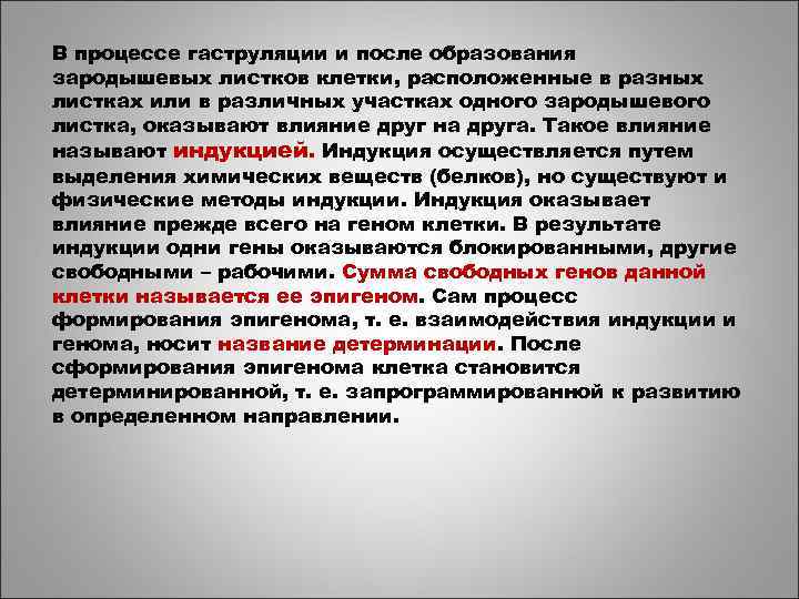 В процессе гаструляции и после образования зародышевых листков клетки, расположенные в разных листках или