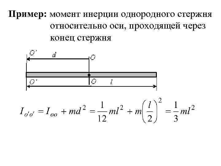 Пример: момент инерции однородного стержня относительно оси, проходящей через конец стержня 