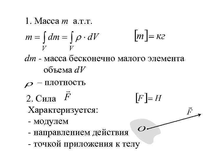 1. Масса m а. т. т. dm - масса бесконечно малого элемента объема d.