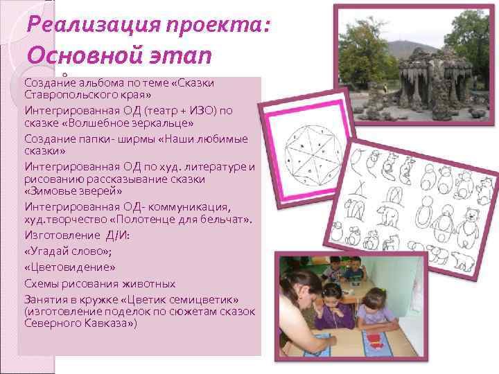 Реализация проекта: Основной этап Создание альбома по теме «Сказки Ставропольского края» Интегрированная ОД (театр