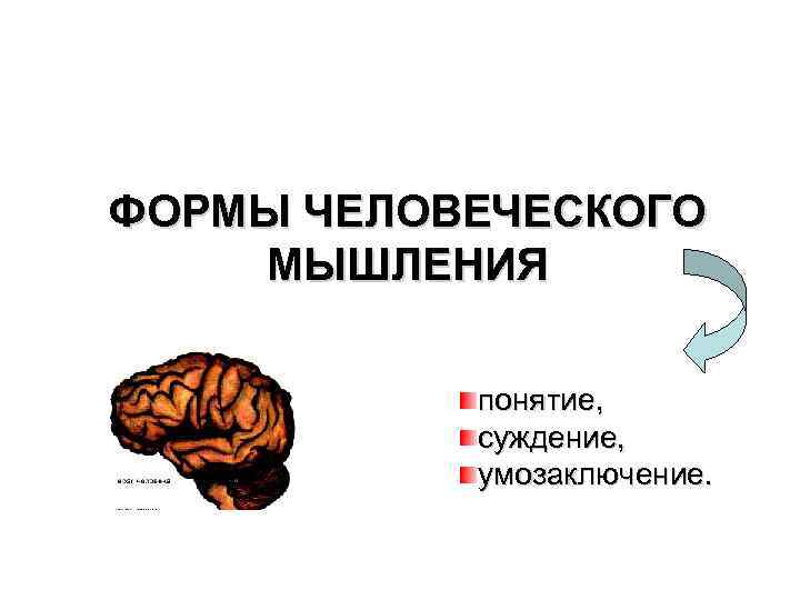 ФОРМЫ ЧЕЛОВЕЧЕСКОГО МЫШЛЕНИЯ понятие, суждение, умозаключение. 