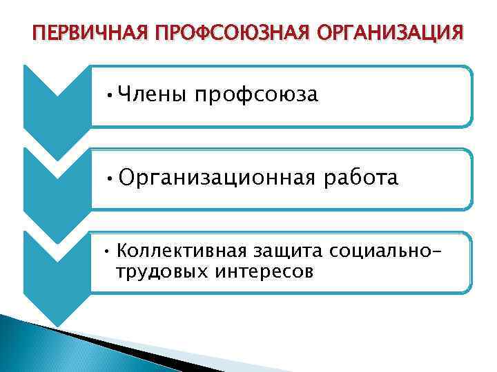 ПЕРВИЧНАЯ ПРОФСОЮЗНАЯ ОРГАНИЗАЦИЯ • Члены профсоюза • Организационная работа • Коллективная защита социальнотрудовых интересов