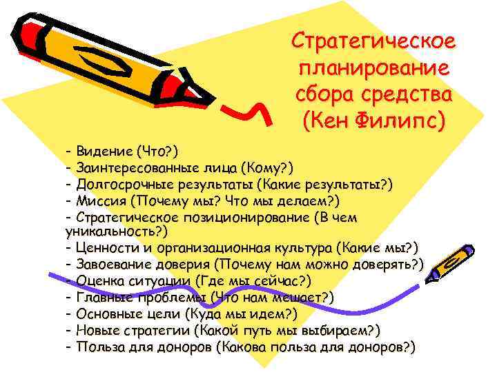 Стратегическое планирование сбора средства (Кен Филипс) - Видение (Что? ) - Заинтересованные лица (Кому?