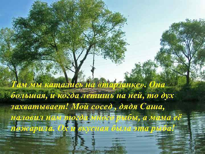 Там мы катались на «тарзанке» . Она большая, и когда летишь на ней, то