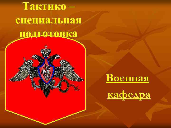 Тактико – специальная подготовка Военная кафедра 