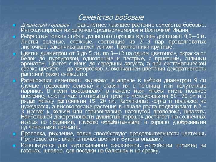 Семейство Бобовые n n n Душистый горошек — однолетнее лазящее растение семейства бобовые. Интродуцирован