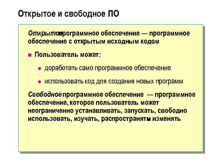 Открытое и свободное ПО Открытое программное обеспечение — программное обеспечение с открытым исходным кодом.