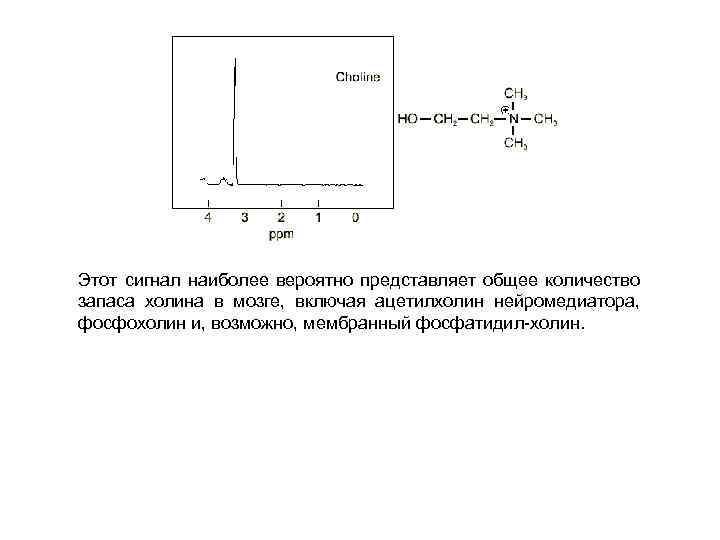 Этот сигнал наиболее вероятно представляет общее количество запаса холина в мозге, включая ацетилхолин нейромедиатора,