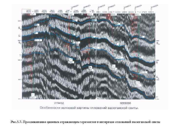 Рис. 5. 7. Прослеживание целевых отражающих горизонтов в интервале отложений васюганской свиты 