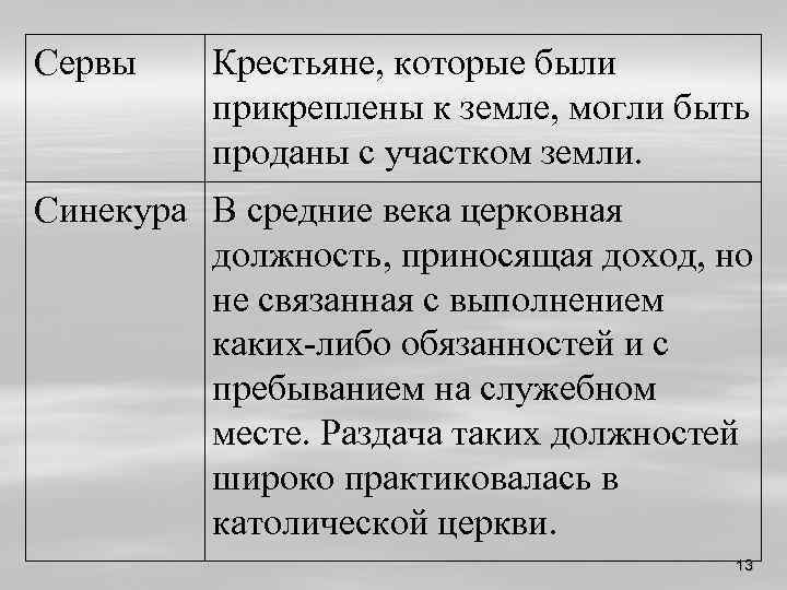 Сервы Крестьяне, которые были прикреплены к земле, могли быть проданы с участком земли. Синекура