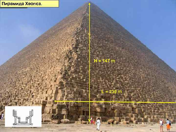 Пирамида Хеопса. H = 147 m L = 230 m 