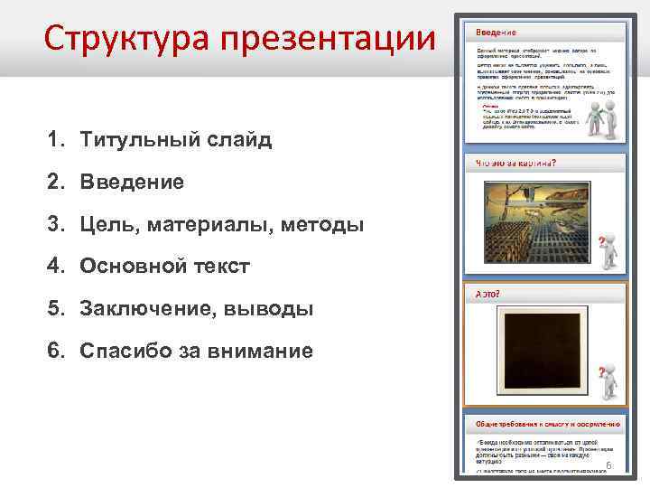 Структура презентации 1. Титульный слайд 2. Введение 3. Цель, материалы, методы 4. Основной текст