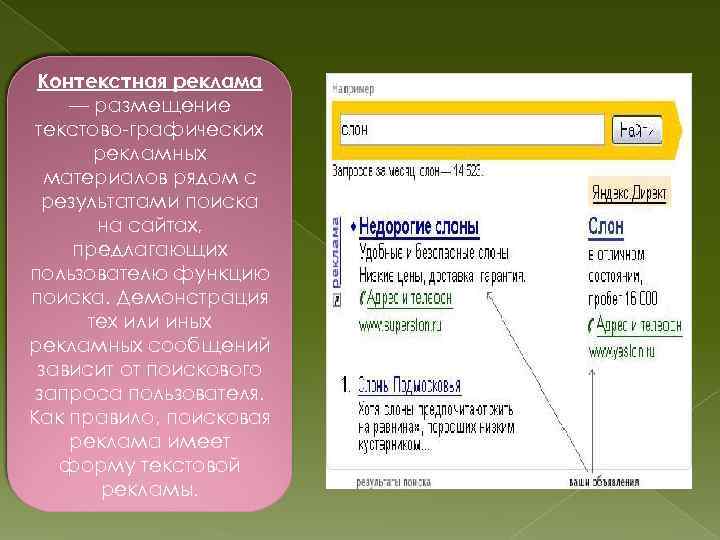 Контекстная реклама — размещение текстово-графических рекламных материалов рядом с результатами поиска на сайтах, предлагающих