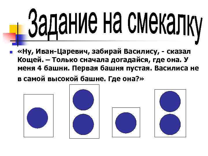 n «Ну, Иван-Царевич, забирай Василису, - сказал Кощей. – Только сначала догадайся, где она.