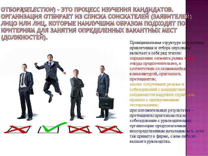 Принципиальная структура подсистемы привлечения и отбора персонала включает в себя ряд этапов: определение сегмента