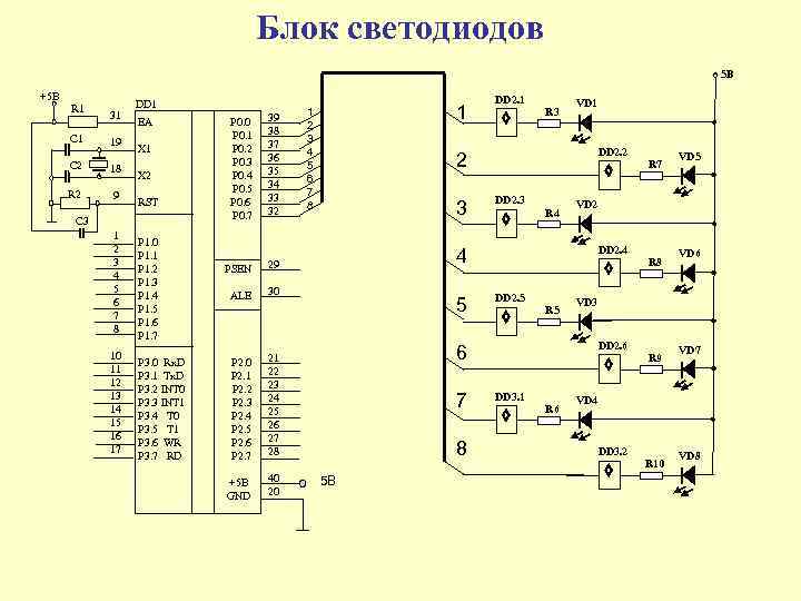 Блок светодиодов 5 B +5 B R 1 C 1 31 19 C 2