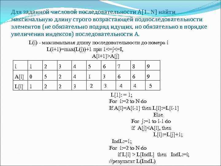 Для заданной числовой последовательности A[1. . N] найти максимальную длину строго возрастающей подпоследовательности элементов