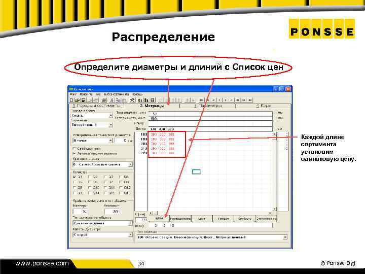 Распределение Определите диаметры и длиний с Список цен Каждой длине сортимента установим одинаковую цену.
