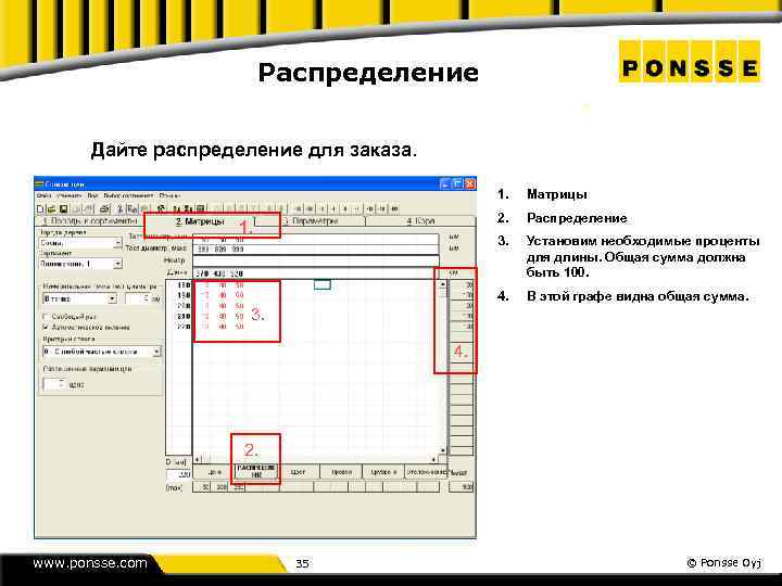 Распределение Дайте распределение для заказа. 1. 2. Распределение 3. Установим необходимые проценты для длины.