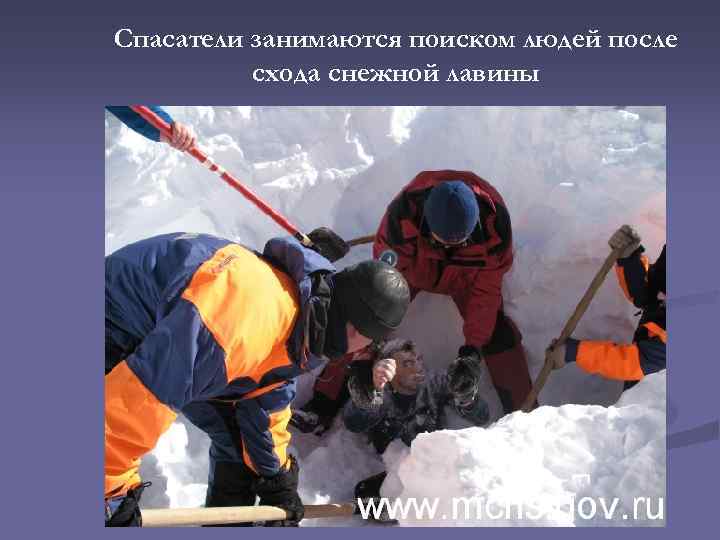 Спасатели занимаются поиском людей после схода снежной лавины 