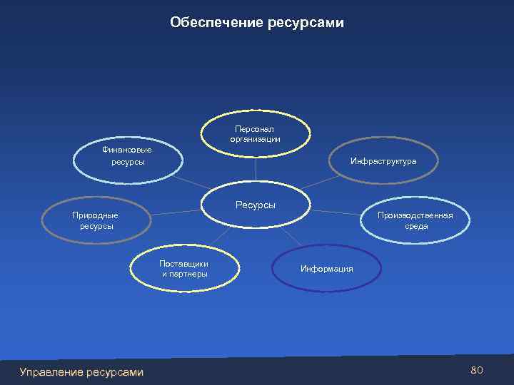 Обеспечение ресурсами Персонал организации Финансовые ресурсы Инфраструктура Ресурсы Природные ресурсы Производственная среда Поставщики и