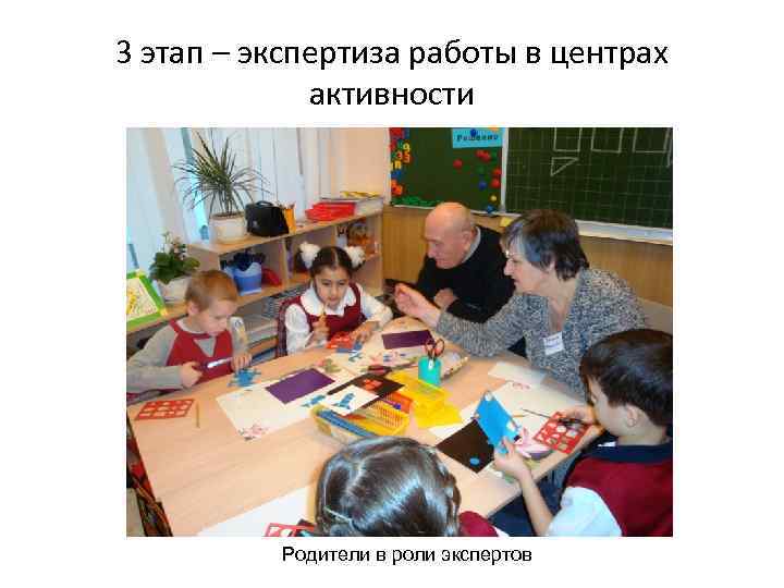 3 этап – экспертиза работы в центрах активности Родители в роли экспертов 