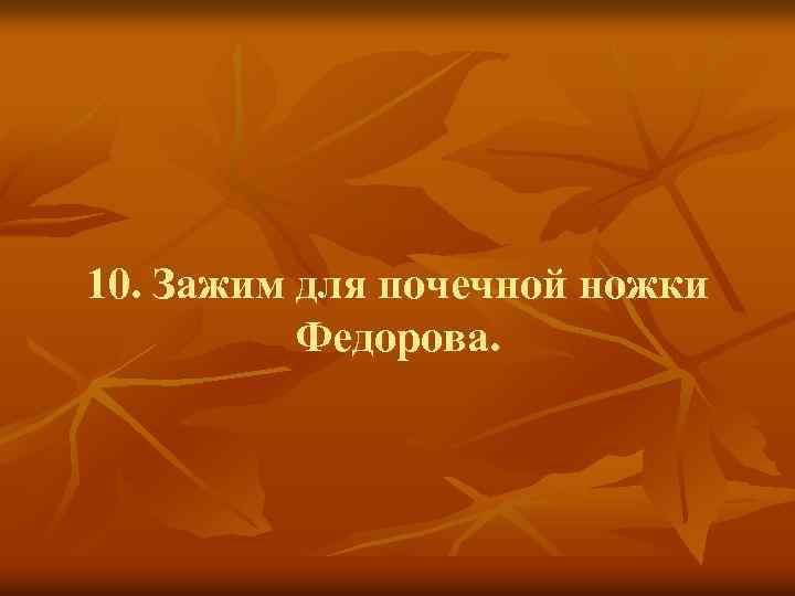 10. Зажим для почечной ножки Федорова. 