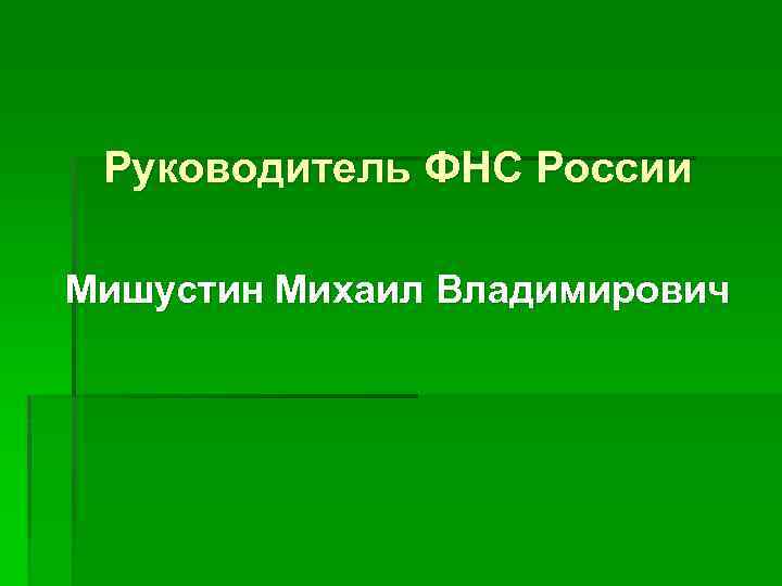 Руководитель ФНС России Мишустин Михаил Владимирович 