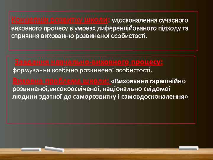 Концепція розвитку школи: удосконалення сучасного виховного процесу в умовах диференційованого підходу та сприяння вихованню