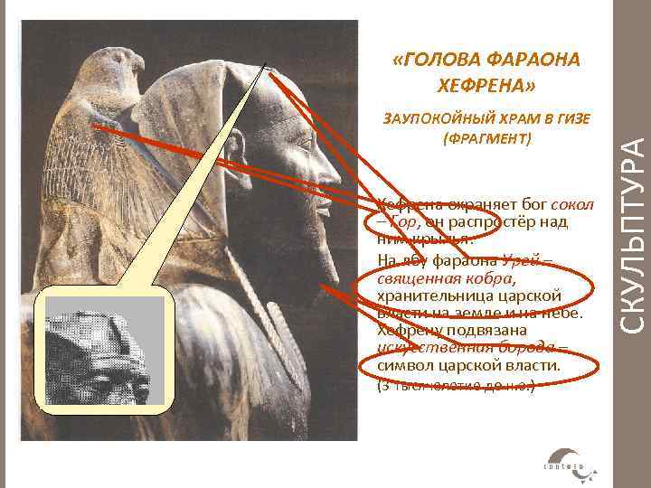 ЗАУПОКОЙНЫЙ ХРАМ В ГИЗЕ (ФРАГМЕНТ) Хефрена охраняет бог сокол – Гор, он распростёр над
