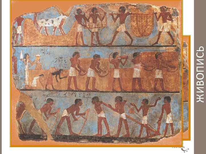 Во фресках те же приёмы, что и в рельефе. Действие показывается одно над другим,