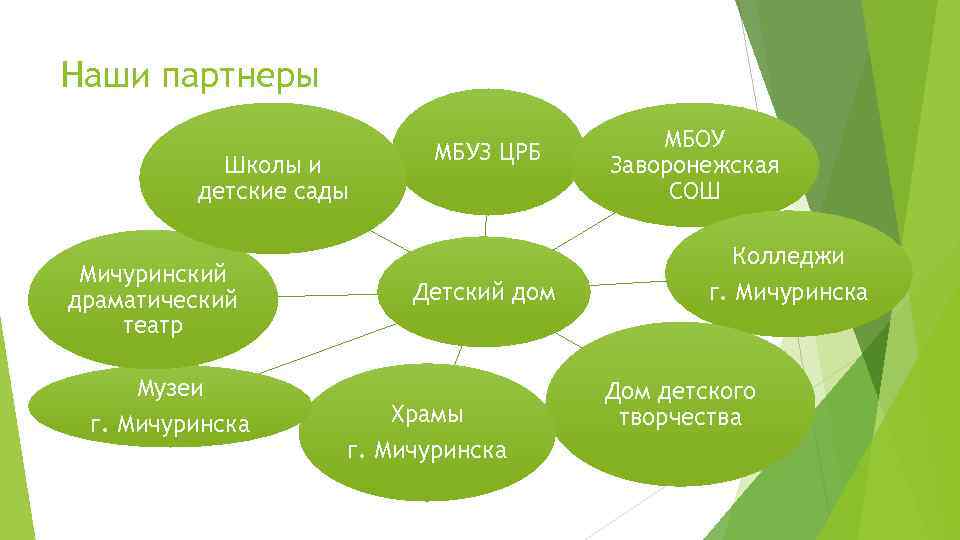 Наши партнеры Школы и детские сады Мичуринский драматический театр Музеи г. Мичуринска МБУЗ ЦРБ