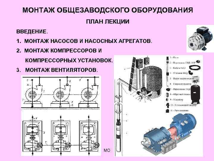 МОНТАЖ ОБЩЕЗАВОДСКОГО ОБОРУДОВАНИЯ ПЛАН ЛЕКЦИИ ВВЕДЕНИЕ. 1. МОНТАЖ НАСОСОВ И НАСОСНЫХ АГРЕГАТОВ. 2. МОНТАЖ