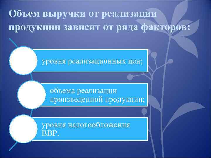 Объем выручки от реализации продукции зависит от ряда факторов: уровня реализационных цен; объема реализации