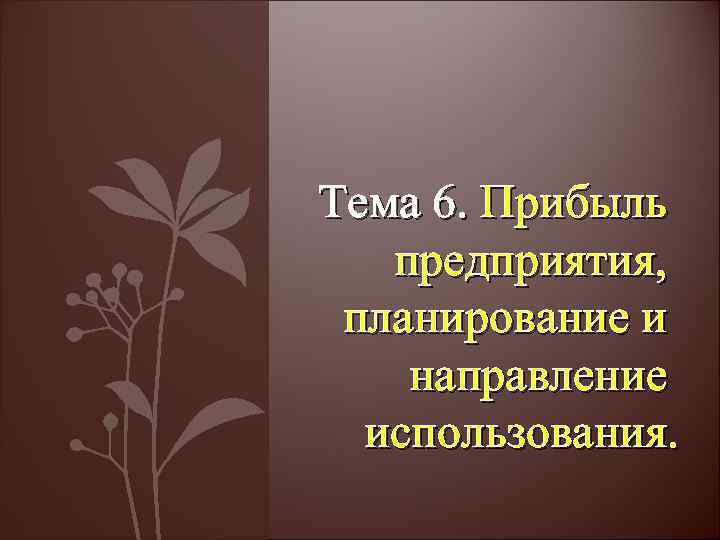 Тема 6. Прибыль предприятия, планирование и направление использования. 