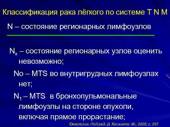 Классификация рака лёгкого по системе T N M N – состояние регионарных лимфоузлов Nx