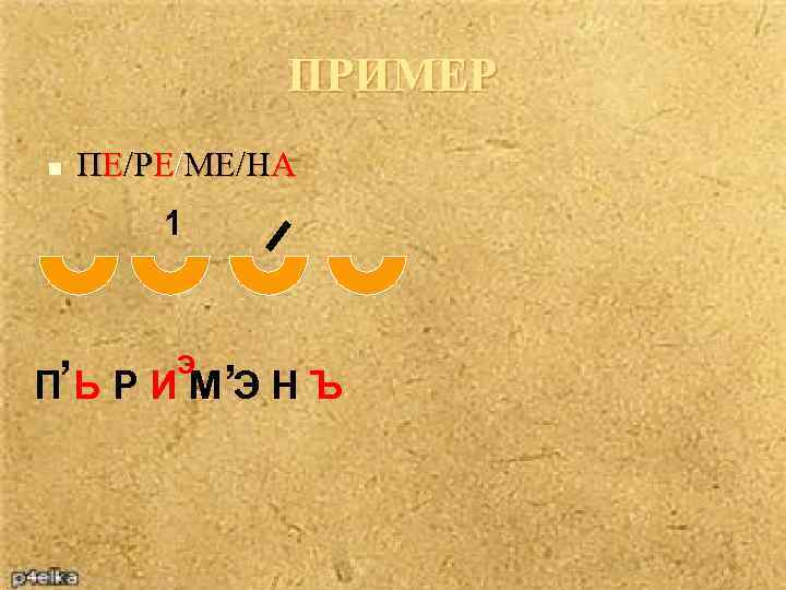 ПРИМЕР n ПЕ/РЕ/МЕ/НА 1 , Э , ПЬРИМЭНЪ 