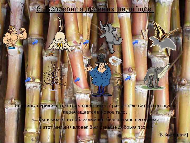 6. Верования древних индийцев. Индийцы верили в то , что человек живёт 7 раз.