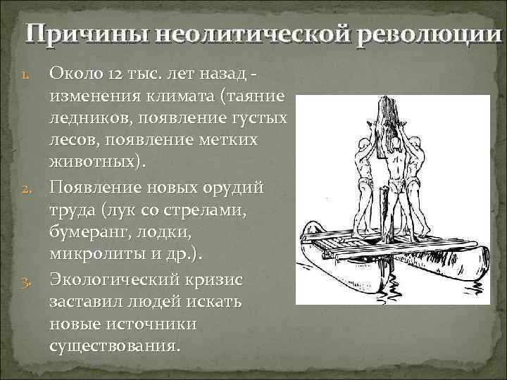 Причины неолитической революции Около 12 тыс. лет назад - изменения климата (таяние ледников, появление