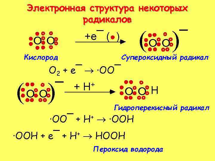 Электронная структура некоторых радикалов ( +e¯ ( ) O O Кислород ) ¯ O