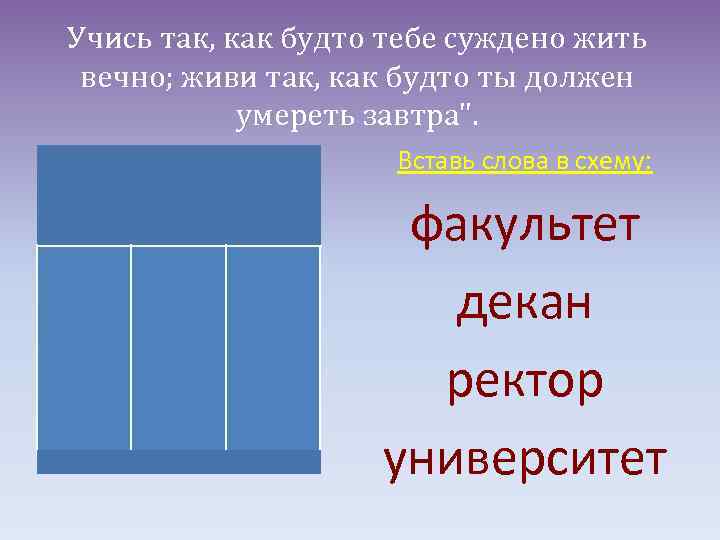 Учись так, как будто тебе суждено жить вечно; живи так, как будто ты должен