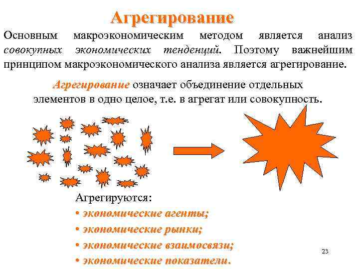 Агрегирование Основным макроэкономическим методом является анализ совокупных экономических тенденций. Поэтому важнейшим принципом макроэкономического анализа