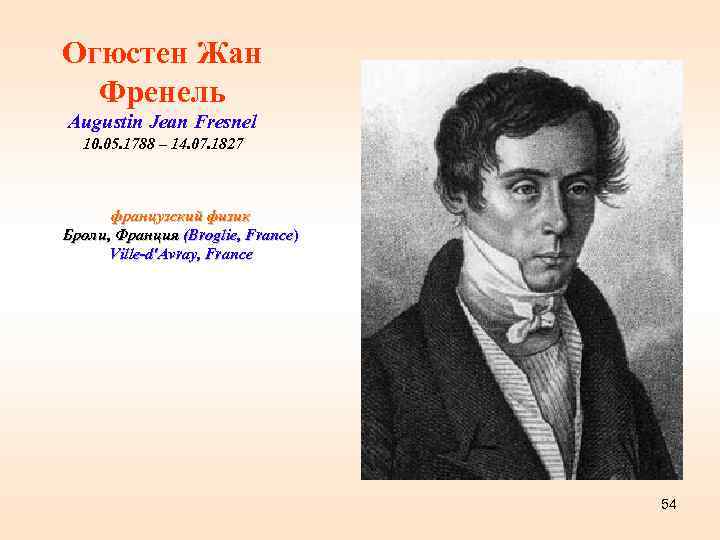 Огюстен Жан Френель Augustin Jean Fresnel 10. 05. 1788 – 14. 07. 1827 французский