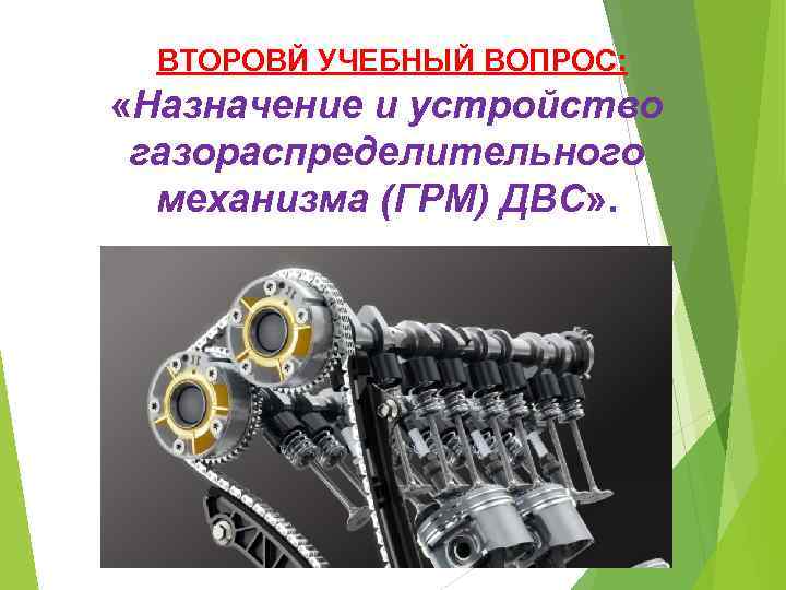  ВТОРОВЙ УЧЕБНЫЙ ВОПРОС: «Назначение и устройство газораспределительного механизма (ГРМ) ДВС» . 