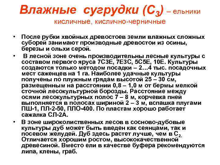 Влажные сугрудки (С 3) – ельники кисличные, кислично-черничные • После рубки хвойных древостоев земли