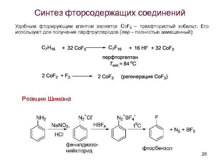 Синтез фторсодержащих соединений Удобным фторирующим агентом является Co. F 3 – трехфтористый кобальт. Его